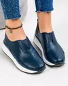Pantofi casual dama piele naturala bleumarin cu perforatii si inchidere slip-on T-3099 3