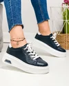 Pantofi casual dama piele naturala bleumarin cu talpa alba F001-711 2