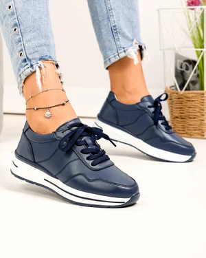 Pantofi casual dama piele naturala bleumarin cu talpa alba F001-768