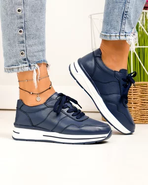 Pantofi Casual - Pantofi casual dama piele naturala bleumarin cu talpa alba F001-768