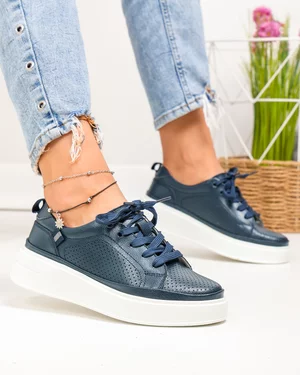 Pantofi Casual - Pantofi casual dama piele naturala bleumarin cu talpa alba JY3285