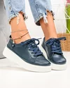 Pantofi casual dama piele naturala bleumarin cu talpa alba JY3285 4