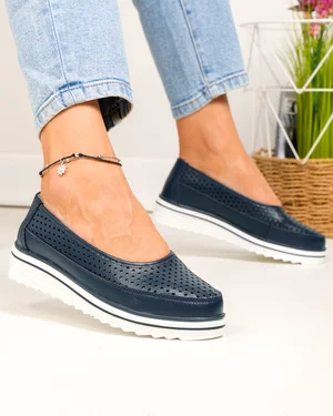 Pantofi casual dama piele naturala bleumarin cu talpa alba si inchidere slip-on VK-F001-504
