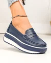 Pantofi casual dama piele naturala bleumarin cu talpa groasa F001-776 1