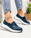 Pantofi casual dama piele naturala bleumarin perforati cu inchidere slip-on JY3921 1