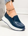 Pantofi casual dama piele naturala bleumarin perforati cu inchidere slip-on JY3921 2