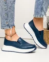 Pantofi casual dama piele naturala bleumarin perforati cu inchidere slip-on JY3921 4
