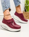 Pantofi casual dama piele naturala bordo cu talpa groasa si inchidere scai F003-001 2