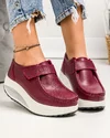 Pantofi casual dama piele naturala bordo cu talpa groasa si inchidere scai F003-001 3