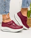 Pantofi casual dama piele naturala bordo cu talpa groasa si inchidere scai F003-001 4