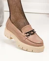 Pantofi casual dama piele naturala cappucino cu accesoriu metalic si inchidere slip-on DIANA212 1