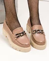 Pantofi casual dama piele naturala cappucino cu accesoriu metalic si inchidere slip-on DIANA212 3
