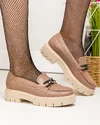 Pantofi casual dama piele naturala cappucino cu accesoriu metalic si inchidere slip-on DIANA212 4