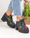 Pantofi casual dama piele naturala cu imprimeu multicolor si toc gros BA026 5