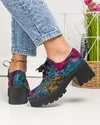 Pantofi casual dama piele naturala cu imprimeu multicolor si toc gros BA026 1