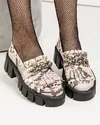 Pantofi casual dama piele naturala cu imprimeu sarpe accesorizat cu lant metalic BA027 3