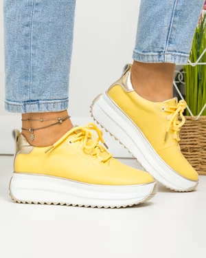 Pantofi casual dama piele naturala galben cu auriu si talpa alba F002-290