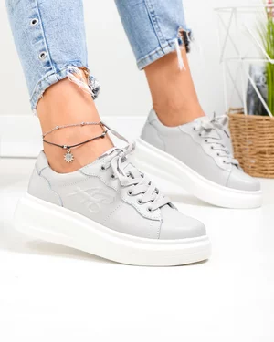 Pantofi casual dama piele naturala gri captusiti T6053