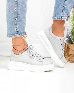 Pantofi casual dama piele naturala gri captusiti T6053