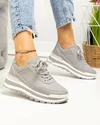 Pantofi casual dama piele naturala gri cu alb si inchidere sireturi F001-747 1