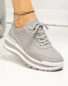 Pantofi casual dama piele naturala gri cu alb si inchidere sireturi F001-747 2