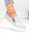 Pantofi casual dama piele naturala gri cu fermoar si insertie laterala T6051 2