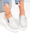 Pantofi casual dama piele naturala gri cu fermoar si insertie laterala T6051 3