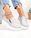 Pantofi casual dama piele naturala gri cu fermoar si insertie laterala T6051 5