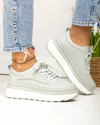 Pantofi casual dama piele naturala gri cu inchidere sireturi F001-780 2