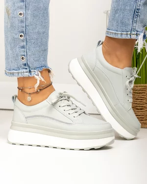 Pantofi casual dama piele naturala gri cu inchidere sireturi F001-780
