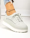 Pantofi casual dama piele naturala gri cu inchidere sireturi F001-780 4