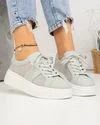 Pantofi casual dama piele naturala gri cu inchidere sireturi si panza cu model floral F001-848 1