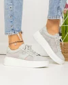 Pantofi casual dama piele naturala gri cu inchidere sireturi si panza cu model floral F001-848 4