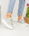 Pantofi casual dama piele naturala gri cu inchidere sireturi si panza cu model floral F001-848 5