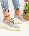 Pantofi casual dama piele naturala gri cu inchidere sireturi si talpa stratificata F002-285 2