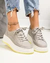 Pantofi casual dama piele naturala gri cu inchidere sireturi si talpa stratificata F002-285 3