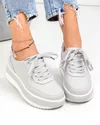 Pantofi casual dama piele naturala gri cu inchidere sireturi T6052 3