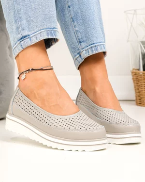 Pantofi casual dama piele naturala gri cu inchidere slip-on VK-F001-504
