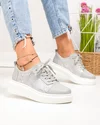 Pantofi casual dama piele naturala gri cu model lucios T7019 2