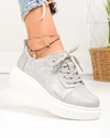 Pantofi casual dama piele naturala gri cu model lucios T7019 3
