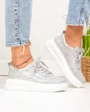 Pantofi casual dama piele naturala gri cu model lucios T7019 1