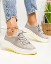 Pantofi casual dama piele naturala gri cu perforatii si inchidere sireturi F002-283 3