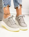 Pantofi casual dama piele naturala gri cu perforatii si inchidere sireturi F002-283 4