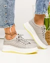 Pantofi casual dama piele naturala gri cu perforatii si inchidere sireturi F002-283 2