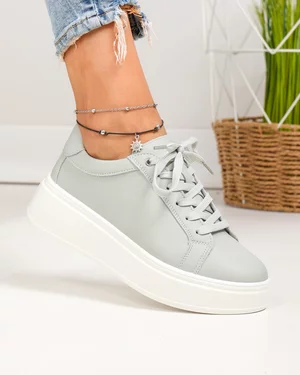 Pantofi casual dama piele naturala gri cu talpa alba captusiti F001-872