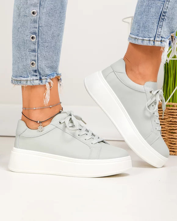 Pantofi casual dama piele naturala gri cu talpa alba captusiti F001-872