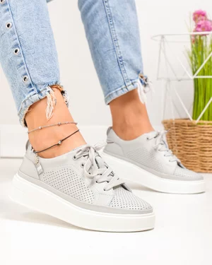 Outlet - Ultimele Marimi - Pantofi casual dama piele naturala gri cu talpa alba JY3285