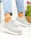 Pantofi casual dama piele naturala gri cu talpa alba si inchidere sireturi F001-777 3