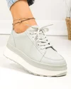 Pantofi casual dama piele naturala gri cu talpa alba si inchidere sireturi F001-777 4