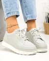 Pantofi casual dama piele naturala gri cu talpa alba si inchidere sireturi F001-777 1